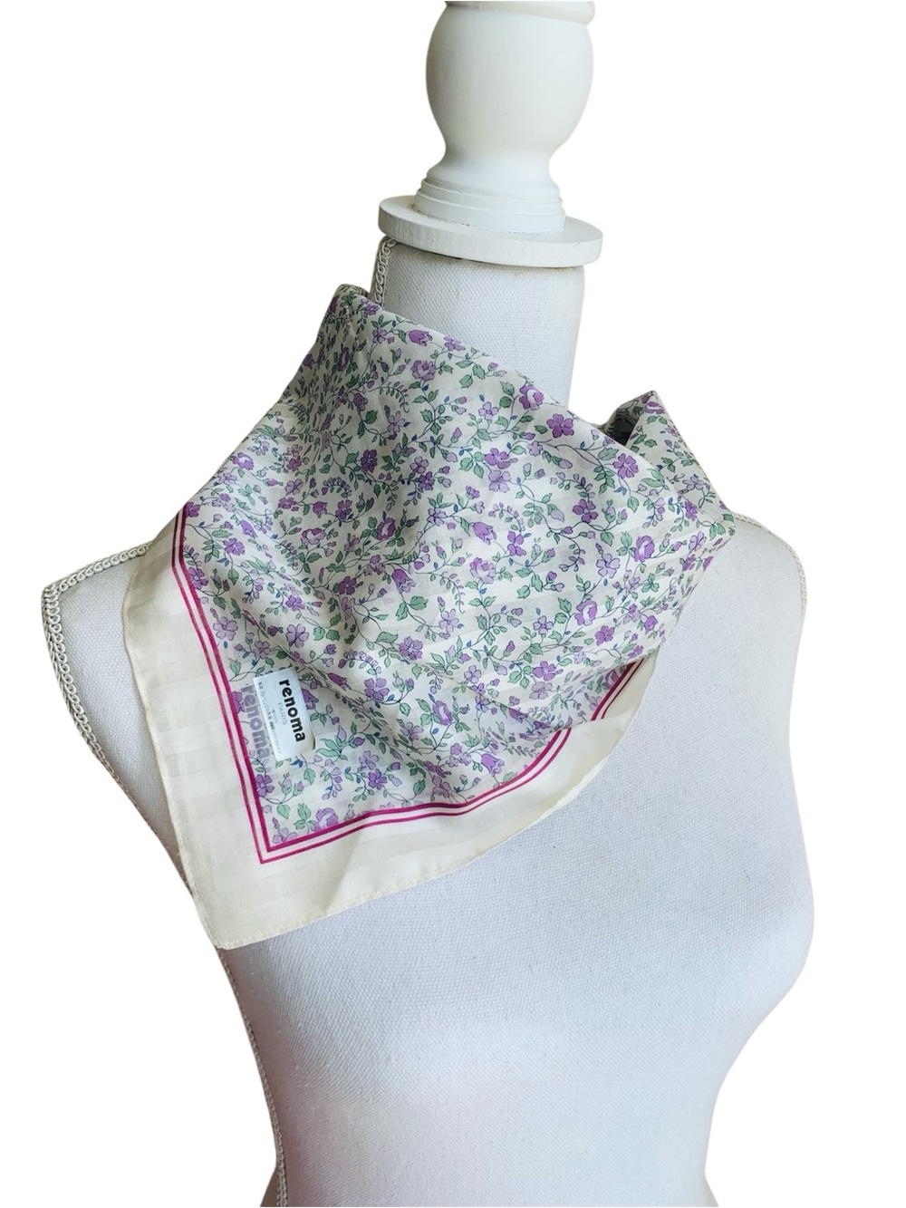 Renoma Paris Floral Handkerchief 20.5" NWT Lavender Cottagecore 100% Cotton